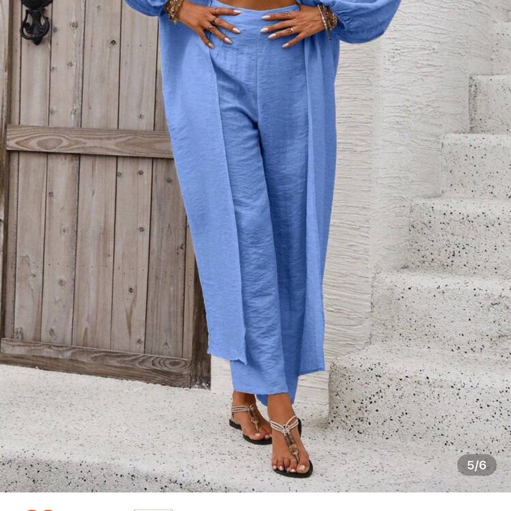 SHEIN Blue Wide Leg Pants Flowy High-Waisted Design 2 pice set brand new size - Picture 5 of 10